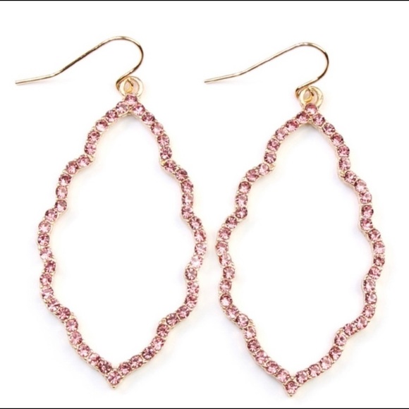JW56) New! Pink Rose Gold Rhinestone Moroccan Earrings - Picture 2 of 3
